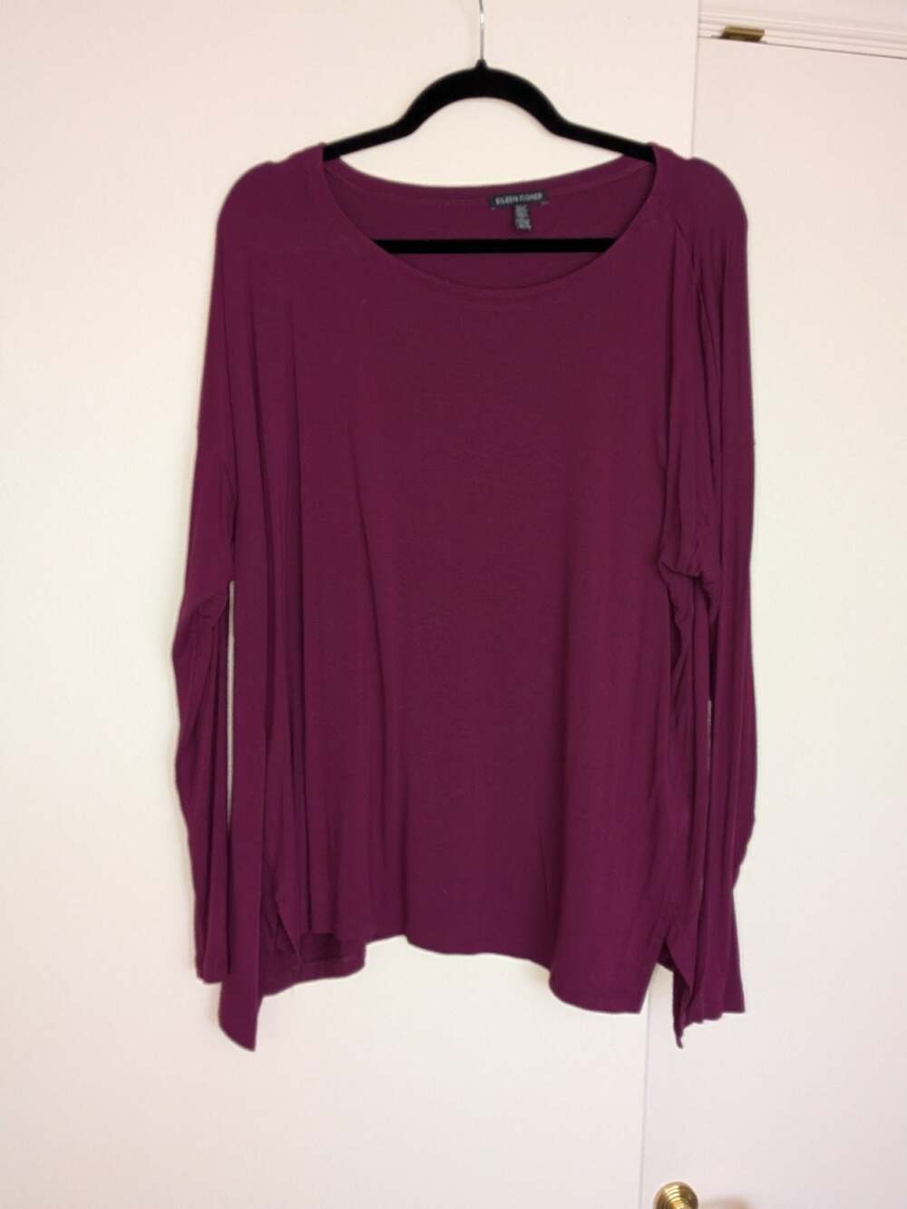 Eileen Fisher Women's Long Sleeve Scoop Neck Viscose Lycra Tunic Top Purple